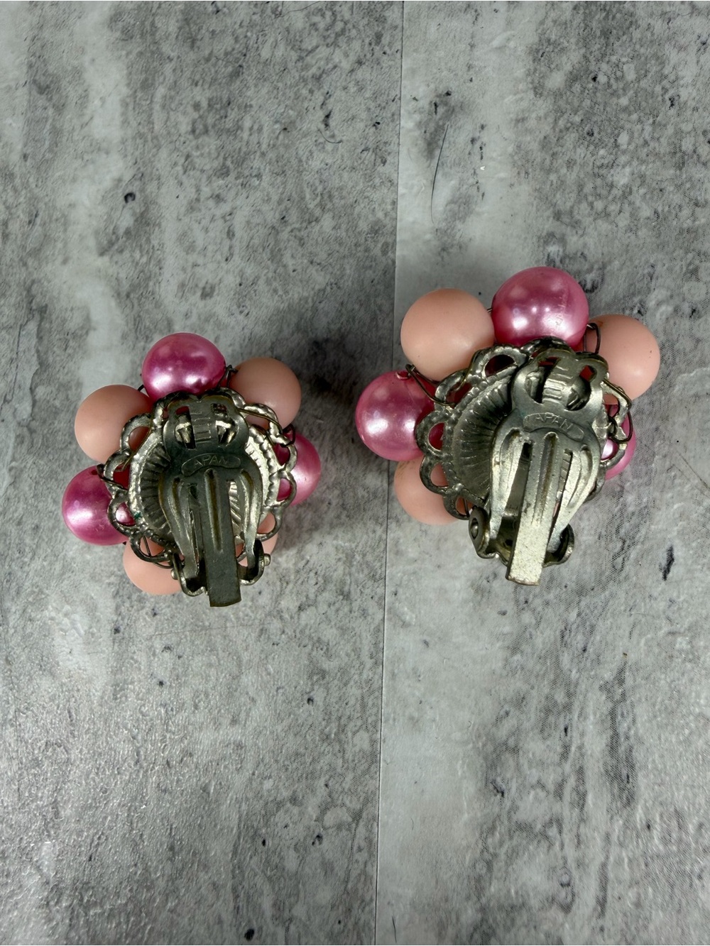 Vintage Japan Pink Necklace And Earring Set Signed Jewelry Lot Clip On / Hook - Picture 3 of 5